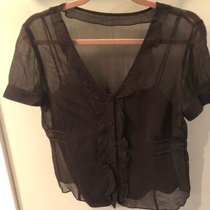 Black short-sleeve sheer top w/ camisole